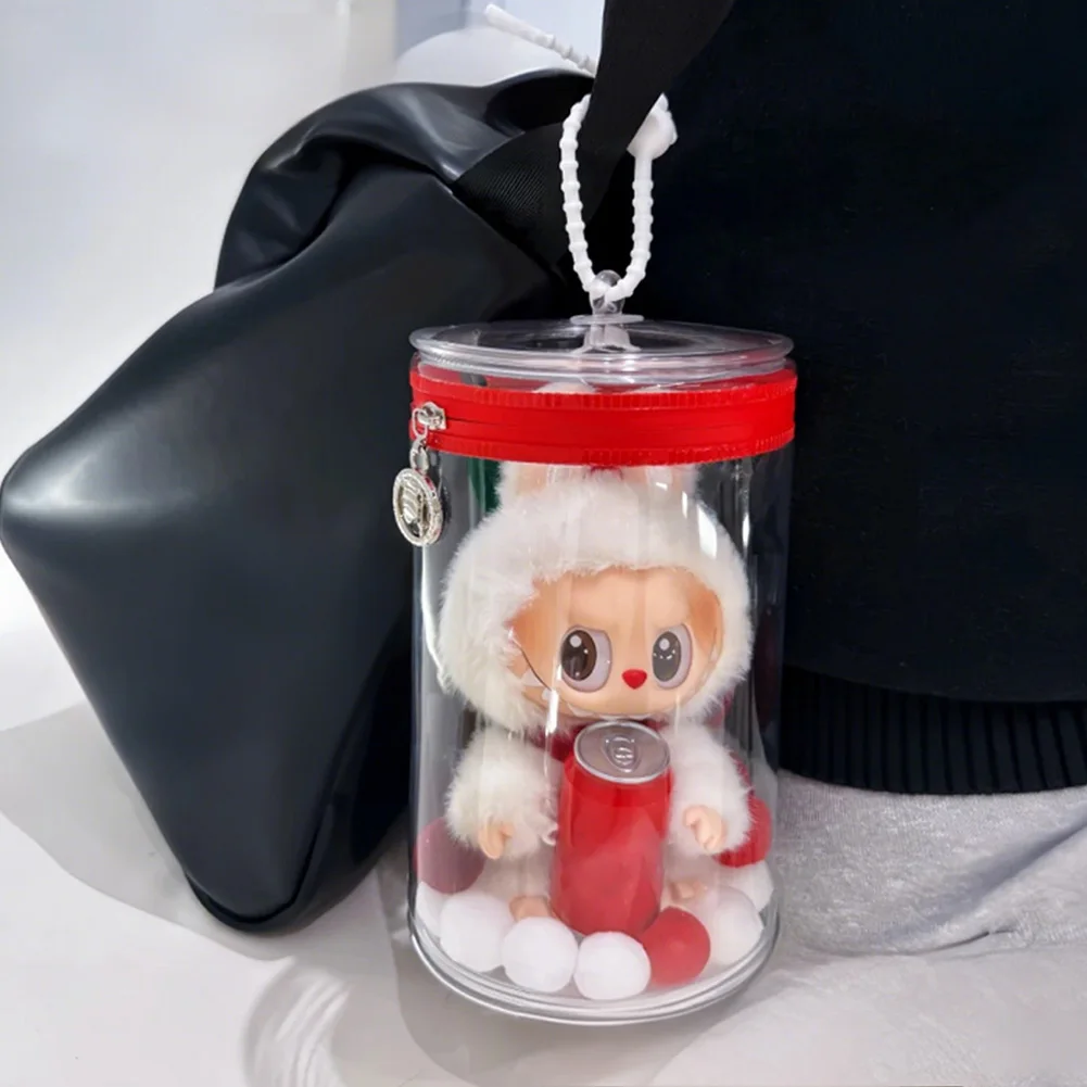 For labubu small red can cotton doll out Transparent PVC Mystery Box Organizer Box Keychain Chain Bag Mystery Toy Storage Boxes