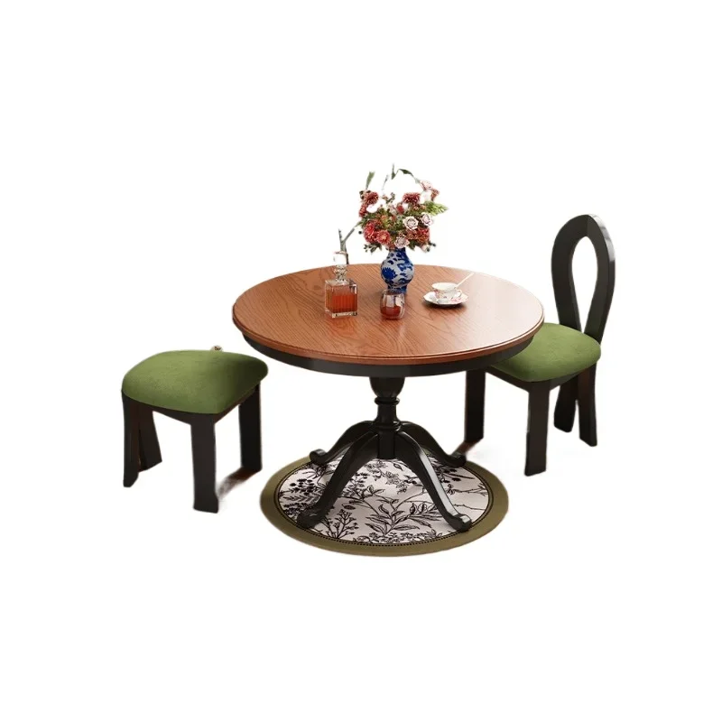 

French retro solid wood dining table and chair combination modern simple all solid wood home medium and ancient ash wood