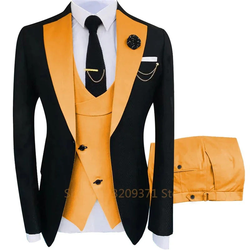 3 Pieces Men's Suit Peak Lapel Slim Fit Casual Tuxedos Groom Tailor Made  (Blazer+Pants+Vest) Full Set Elegant Suit for Men