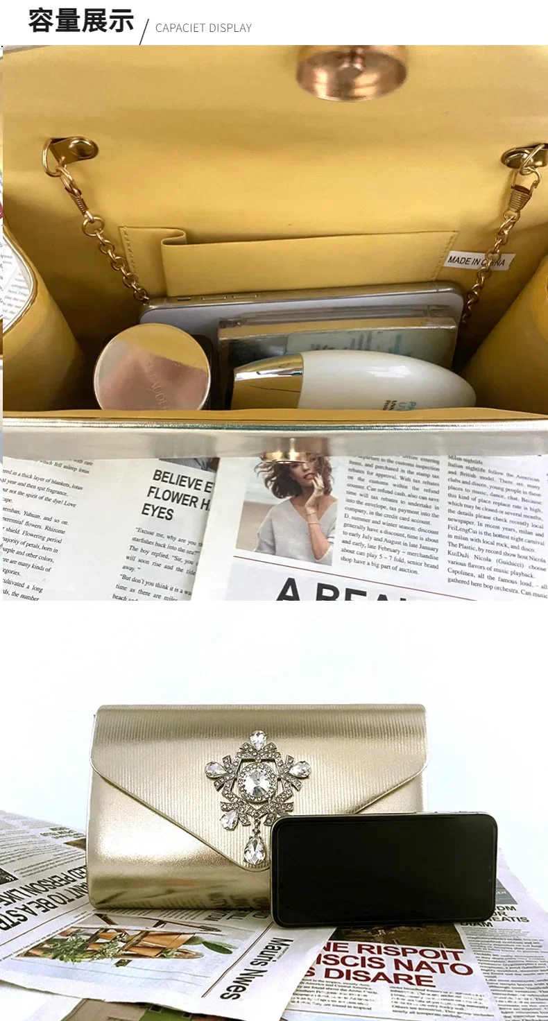 Women Clutch Bags Luxury Designer Evening Bag for Elegent Chain Women Handbag for Party Gold Shoulder Bag for Wedding/Dating