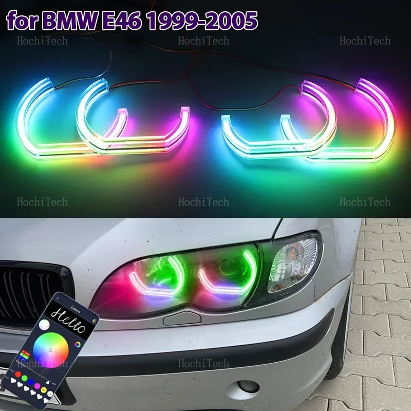 

For BMW E46 1999-2005 Playable Multi Colors DTM style Light LED Angel Eyes Rings Kit with APP control turn signal DRL