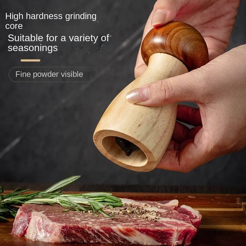 Creative Mushroom Pepper Grinder Acacia Mangium Oak Pepper Mill Solid Wood Sea Salt Black Pepper Mill Bottle Suit