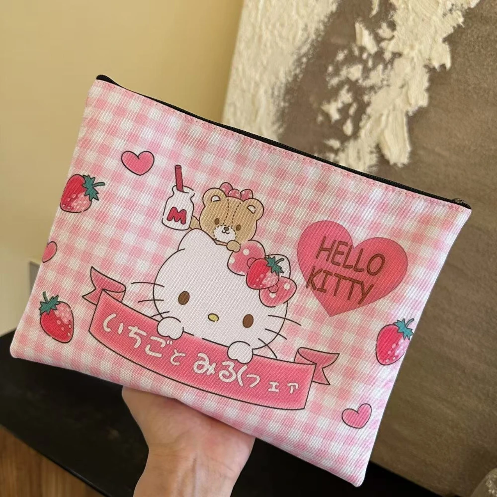 

Милая розовая клетчатая косметичка Hello Kitty на молнии, кавайная косметичка для туалетных принадлежностей, сумка для хранения косметики, портативный женский клатч