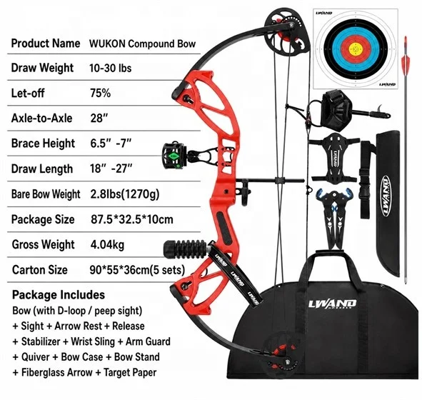 Youth Compound Bow Set, Adjustable 10-30lbs 75% Let Off, 28 Inch Archery Training Kit for Beginners Outdoor Use