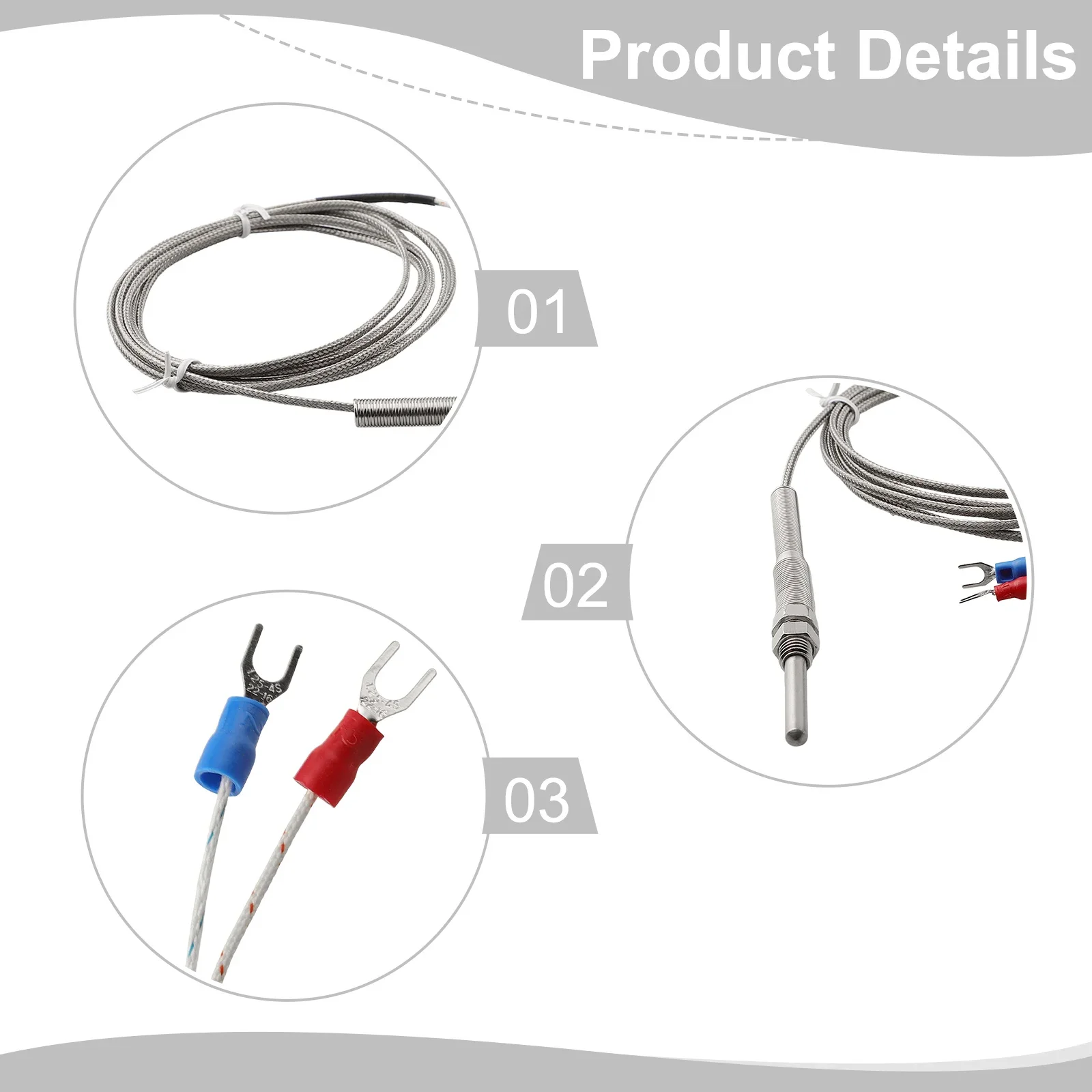 1Pc 1-5Meters K-type Grounded Thermocouple Temperature Sensor Probe Length 30mm Probe Thermocouple Probe Temperature Sensors