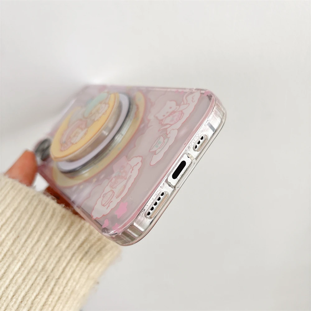 Twin Stars Transparente Cartoon-Hartschale für iPhone 16 13 14 15 Pro Max Magsafe magnetische kabellose Ladeabdeckung