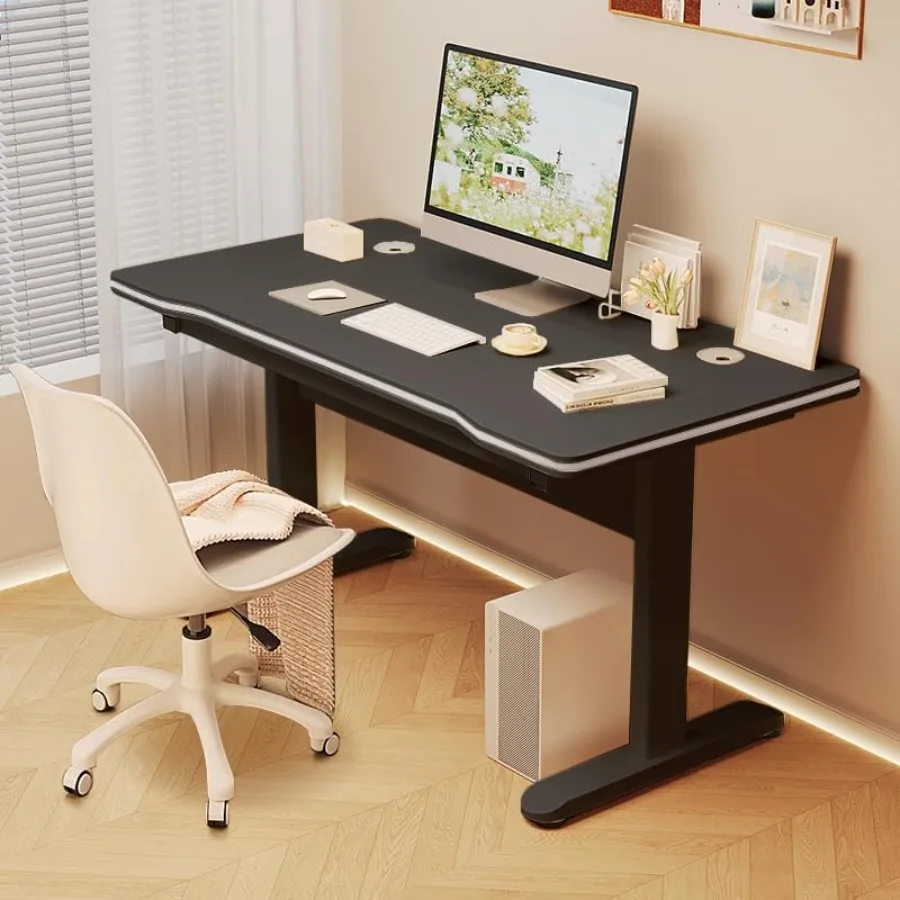 Gaming-Schreibtisch, Computer-Schreibtisch für Zuhause, Büro, Studenten, Kunst, moderner, schlichter Stil mit T-förmiger Metallhalterung, PC-Holz, geeignet