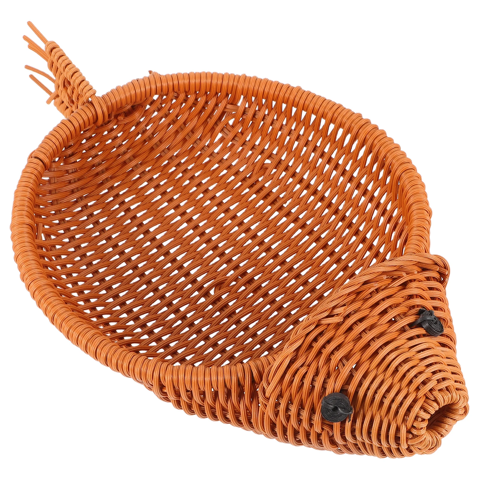 

Handmade Fish Shaped Fruit Woven Storage Tray Decorative Snack Bowl Mini Picnic Basket for Kitchen Garden Use Handcrafted Rattan