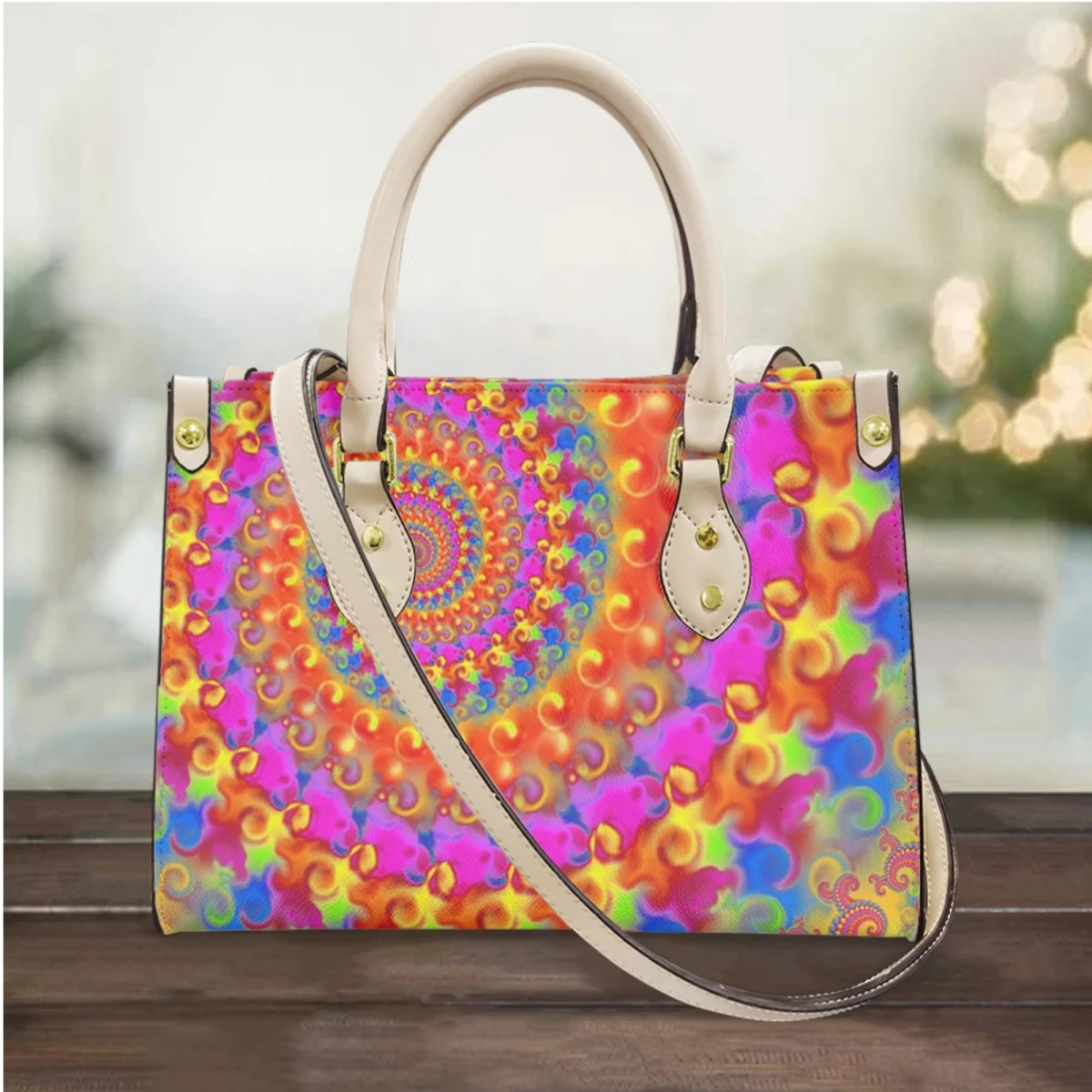 FORUDESIGNS Rainbow Mandala Print Leather Bags Pretty Ladies Zipper Hand Bag Fashionable Handbags Utility Commuter Bags