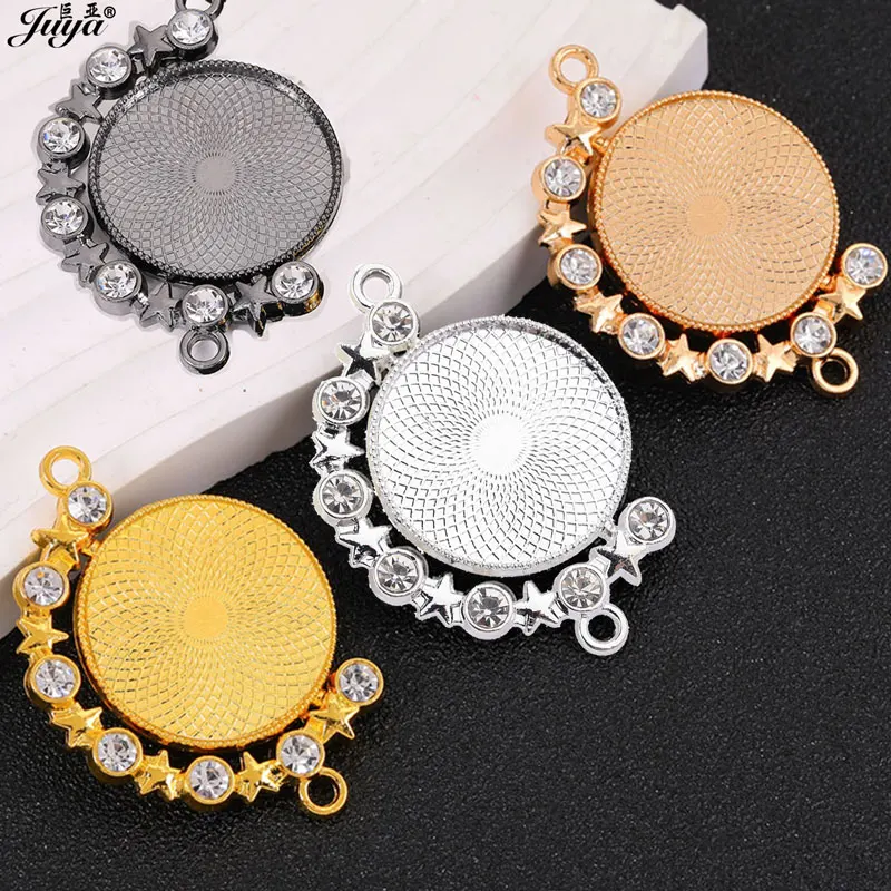 3pcs/lot Double Sided Pendant Base 25mm Connector Cabochon Bezels Tray For DIY Fashion Jewelry Making Accessories