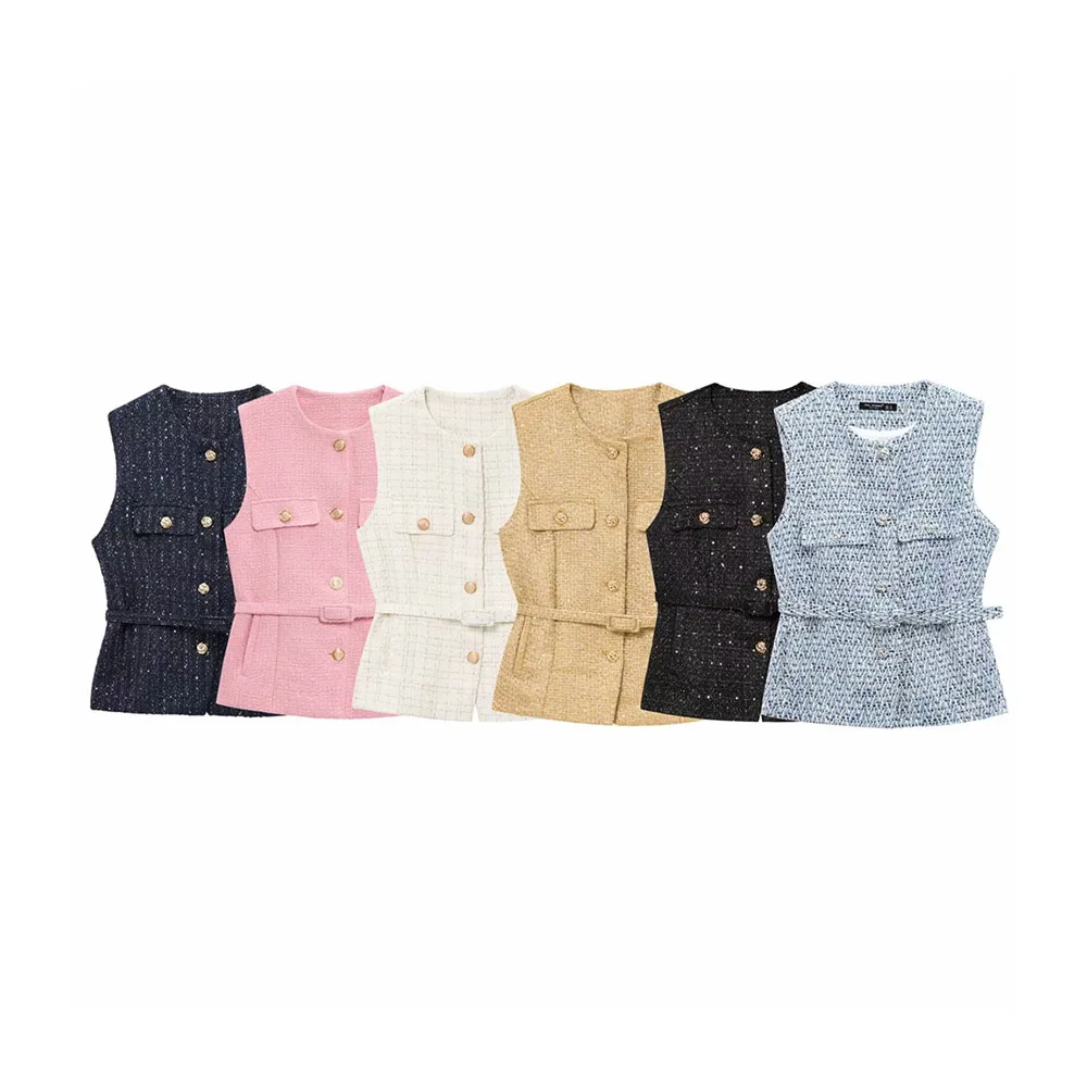 

Autumn and winter new women's clothing French fashion hundred matching belt texture vest