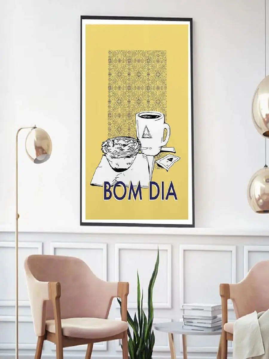 Bom Dia Portugal Coffee  Kitchen Canvas Wall Art  Minimalist Food Prints for Living Room Home Decor