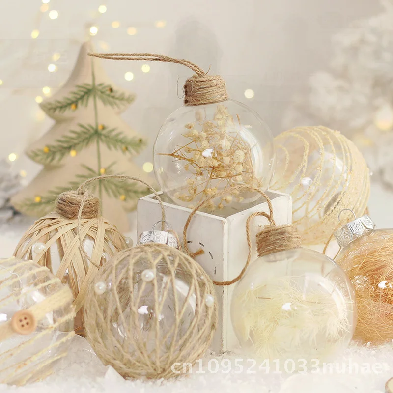 

6CM Hemp Rope Christmas Balls Set - 6-Pack Hanging Decorations for Christmas Tree & Scene Arrangement Eco-Friendly Christmas