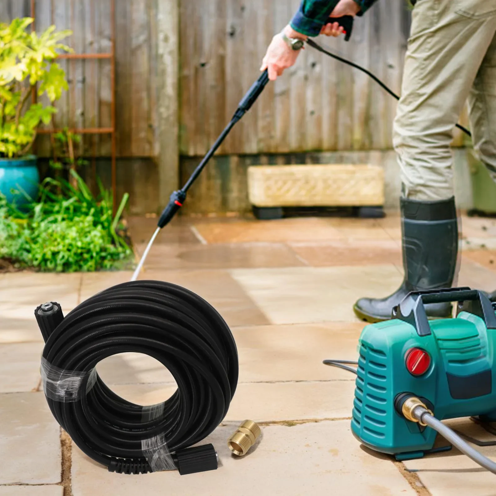 

Чистящий шланг Шланг 50 футов Фитинги с вращением на 360 градусов Повышенный доступ Простая установка Устойчивый поток воды Шланг для мойки высокого давления 50 футов