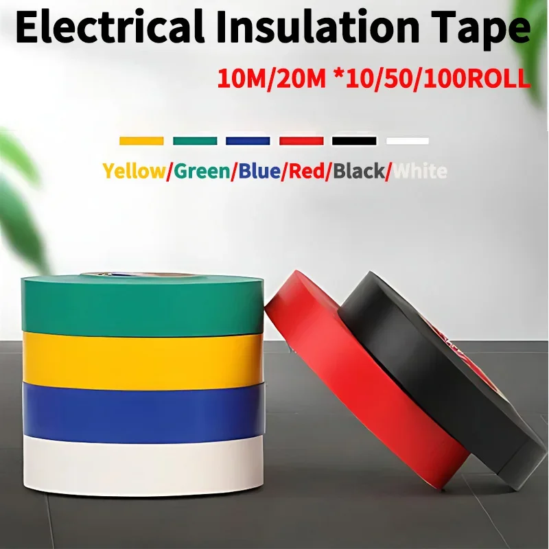 10/50/100 Rolls 10M/20M PVC Electrical Insulation Tape,7.1in x 65.6 ft,Lead-Free,Cold-Resistant,Ultra-Thin,Multiple Colors