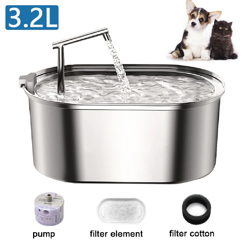 Stainless Steel Cat Water Fountain Automatic Pet Drinker Drinking Fountain For Cats Dogs Drinking Bowl with Replaceable Filter