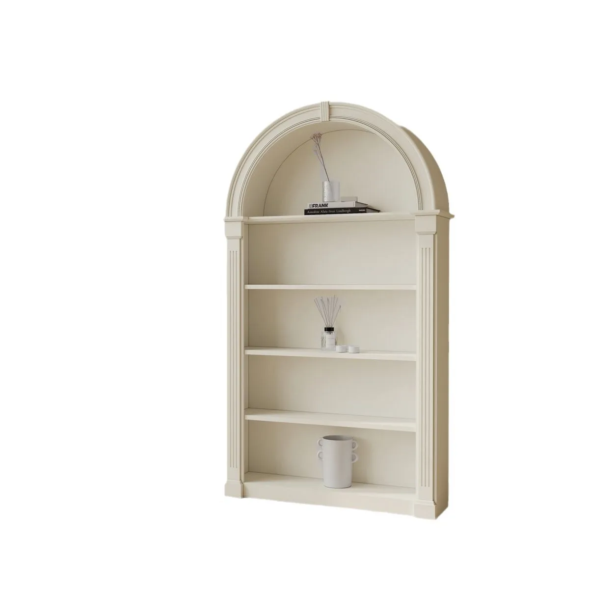 

French Cream Style Bookcase French Living Room Arched Retro Bookshelf Display Cabinet Entrance Cabinet Medieval American Storage