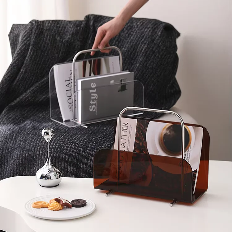 رف مجلة محمول من الأكريليك بطبقة واحدة، رف تخزين الكتب البلاستيكية لغرفة المعيشة، منظم أدراج سطح المكتب #1