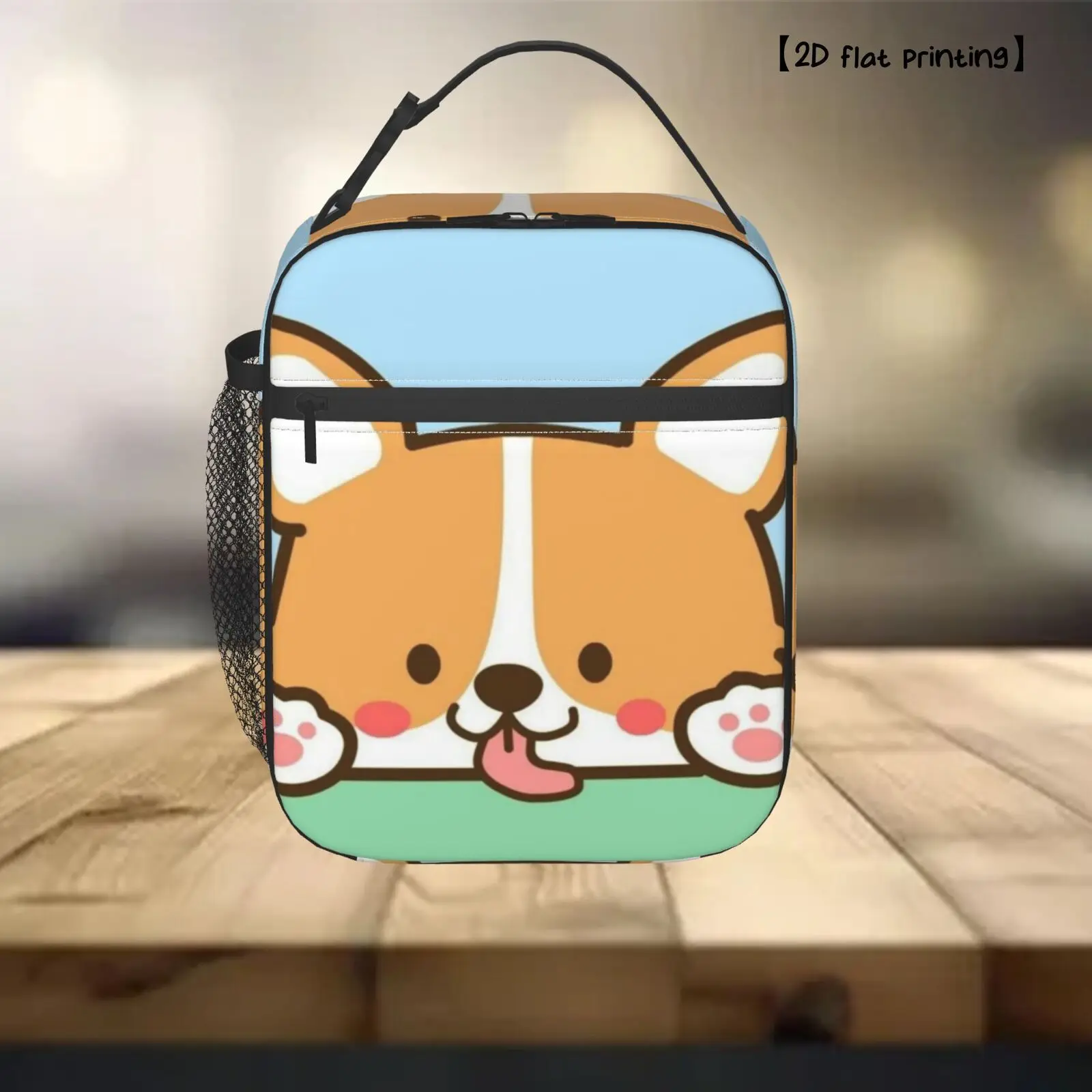 1pc Cute Corgi Dog Lunch Bag - with Expressive Eyes, Lightweight Polyester Reusable Bento Box Bag for Work, School, Travel, Pets