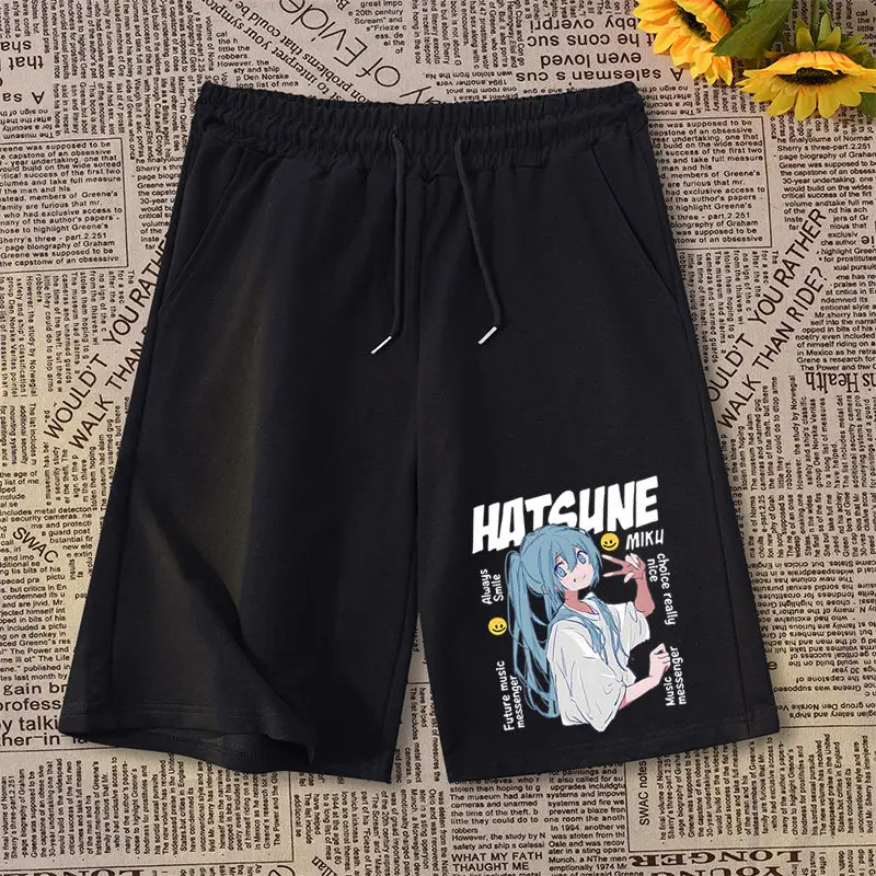 Hatsune Miku Shorts Summer Male  Female Students Casual Loose Trendy Brand Knee Five-point Pants Large Size Y2k Harajuku Style