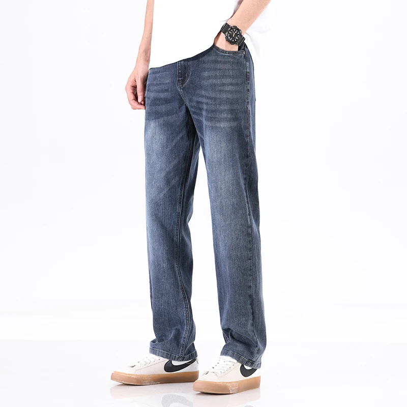 

Новые мужские джинсы свободного кроя на весну-лето: повседневные, прямые, эластичные, универсальные, широкие, деловые, комфортные, свободные брюки из денима