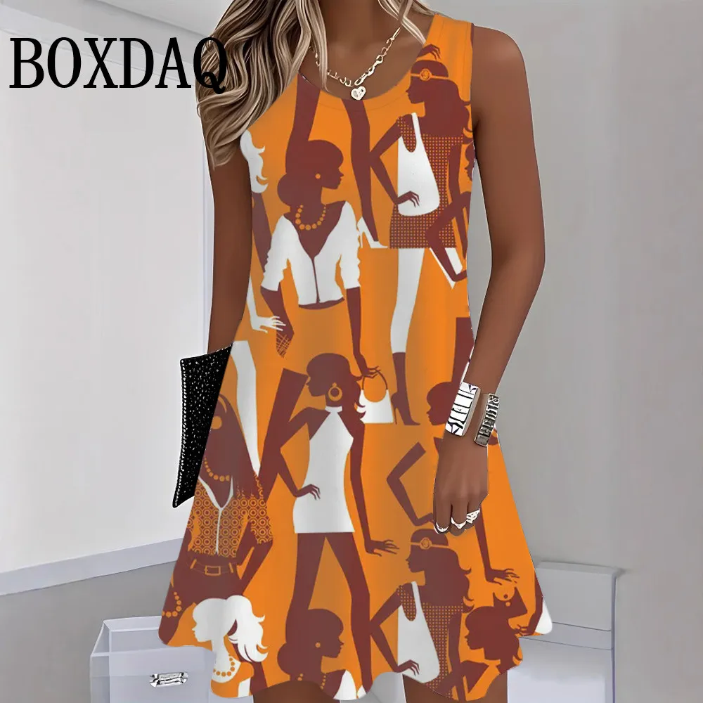 

2026 летнее пляжное платье-майка без рукавов, женский сарафан, повседневные свободные платья с круглым вырезом для женщин, модное уличное короткое платье в стиле хип-хоп