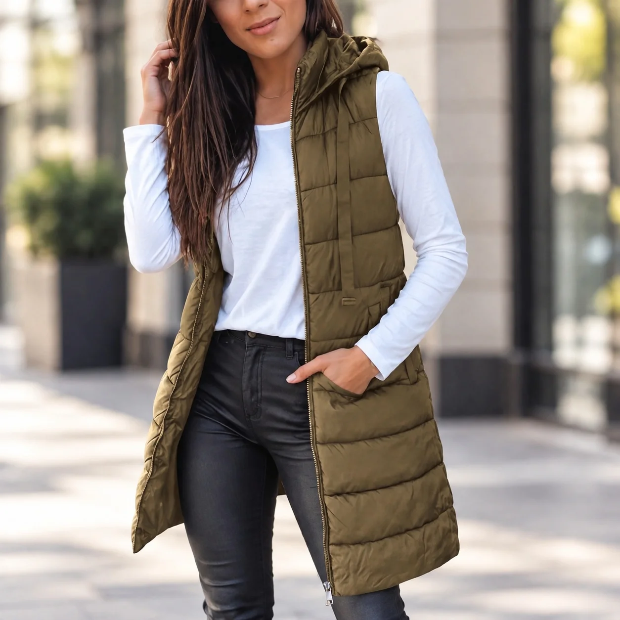 Pocket Style Coat Mid Length Casual with Single Row Multi Button Closure Slim Fit Japanese Korean Casual Women Vest Mid Long