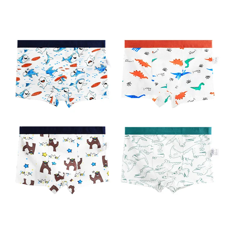 4 Pack Boys' Cotton Boxer Briefs, Kids Boxer Underpants for Toddler & Little Boys, No Ride Up Design, Antibacterial Daily