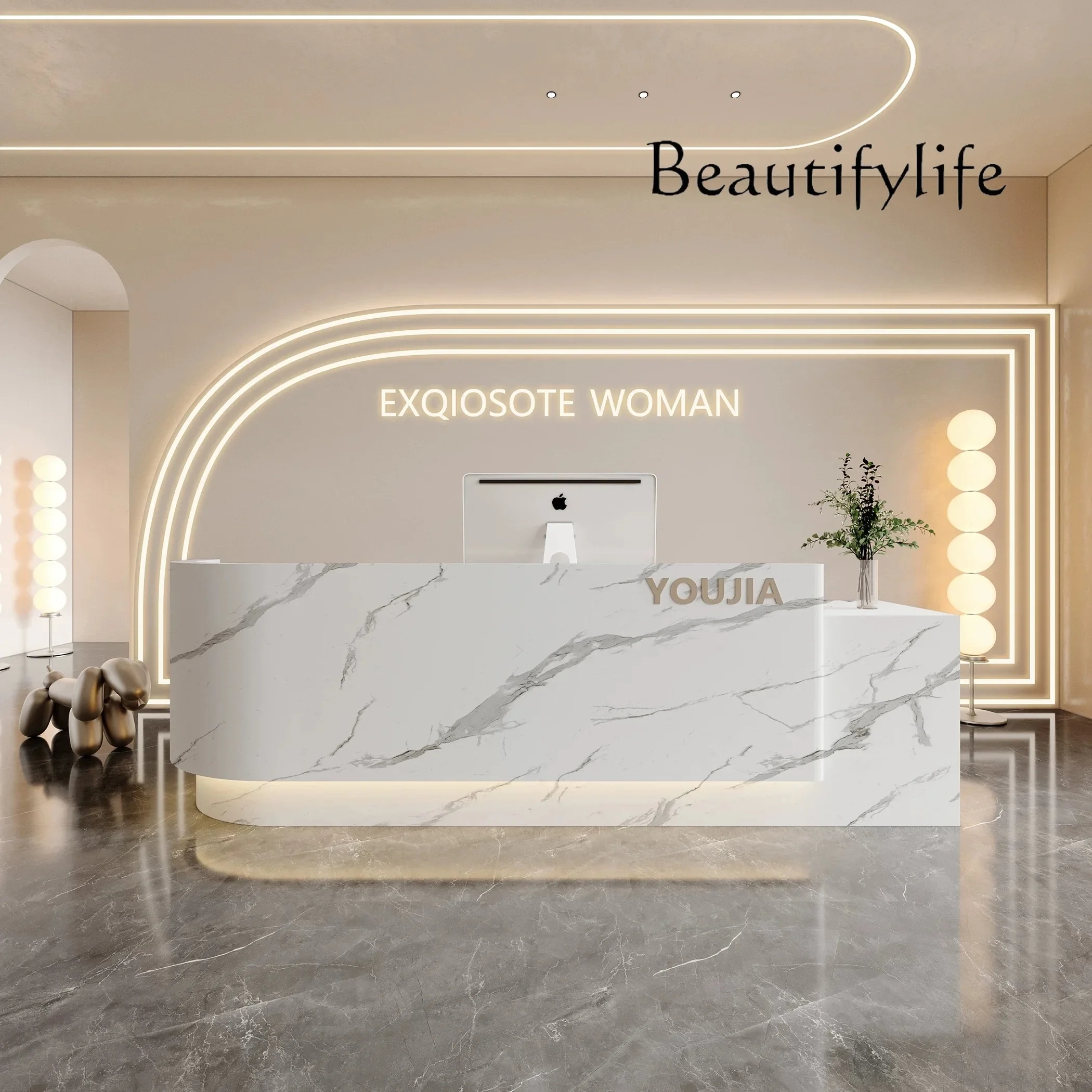 A Simple Modern Beauty Salon Company Front Desk Light Luxury High Sense Checkout Page Paint