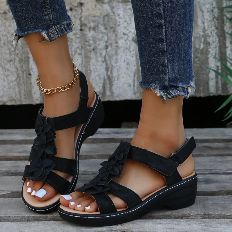 Oversized Sandals Summer 2023 New Hollow out Slope Heel Fish Mouth Flower Buckle Casual Sandals orthopedic sandals comfort woman