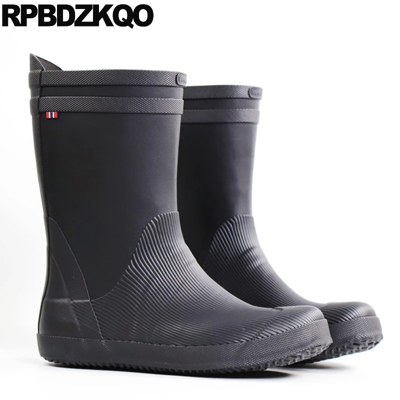 Pvc Men 48 13 Boots Fishing Rainboots Rain Rubber Fur Lined Slip On Shoes Mid Calf 14 Waterproof Walking Plus Size Letter Flats