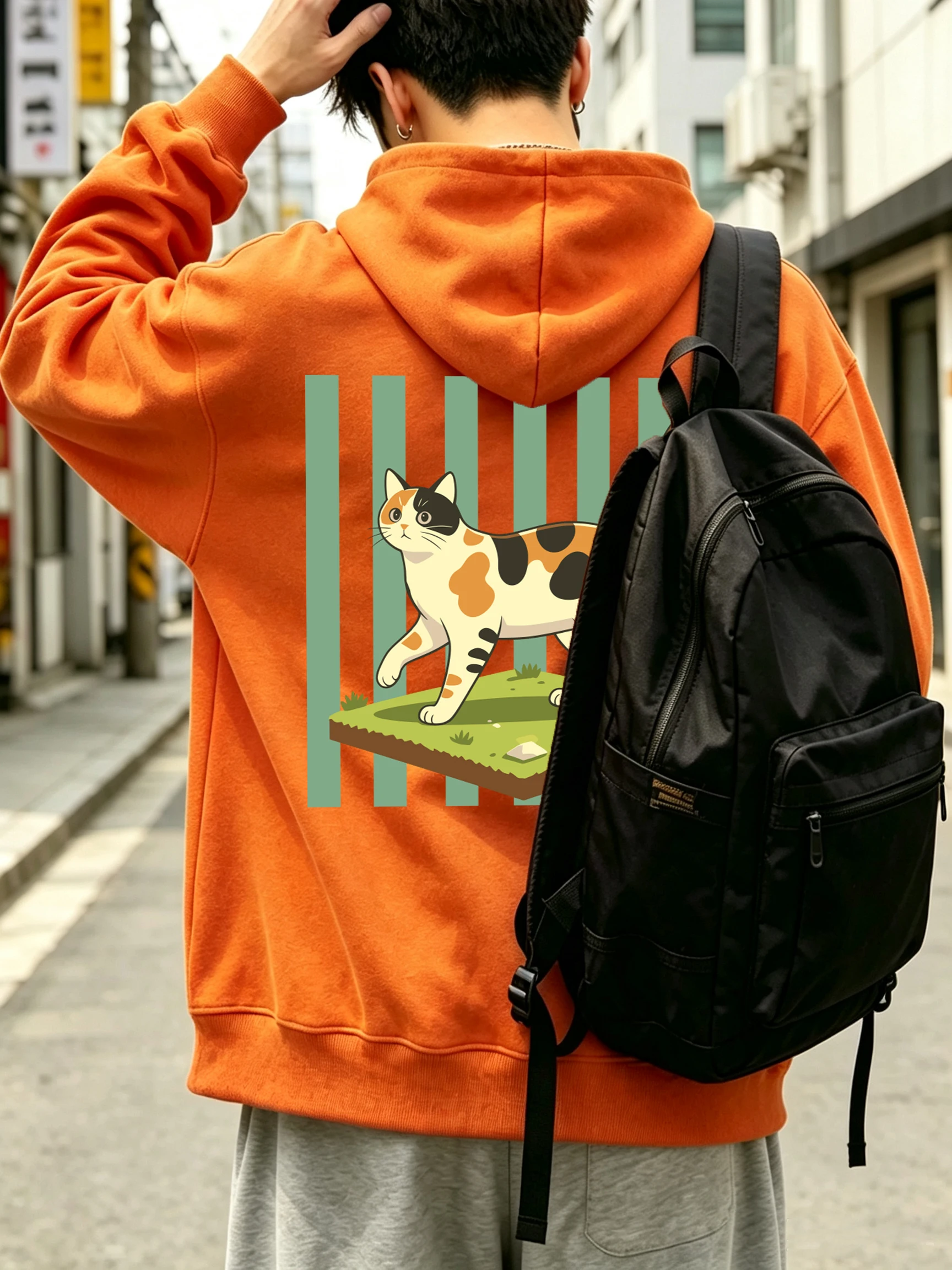 Calico-Katzen-Cartoon-Drucke Herren Koreanische Hoodies All-Match Mode Kapuzenpullover Lässige Lose Hoodies Bequeme Basic-Kleidung – Detail 16
