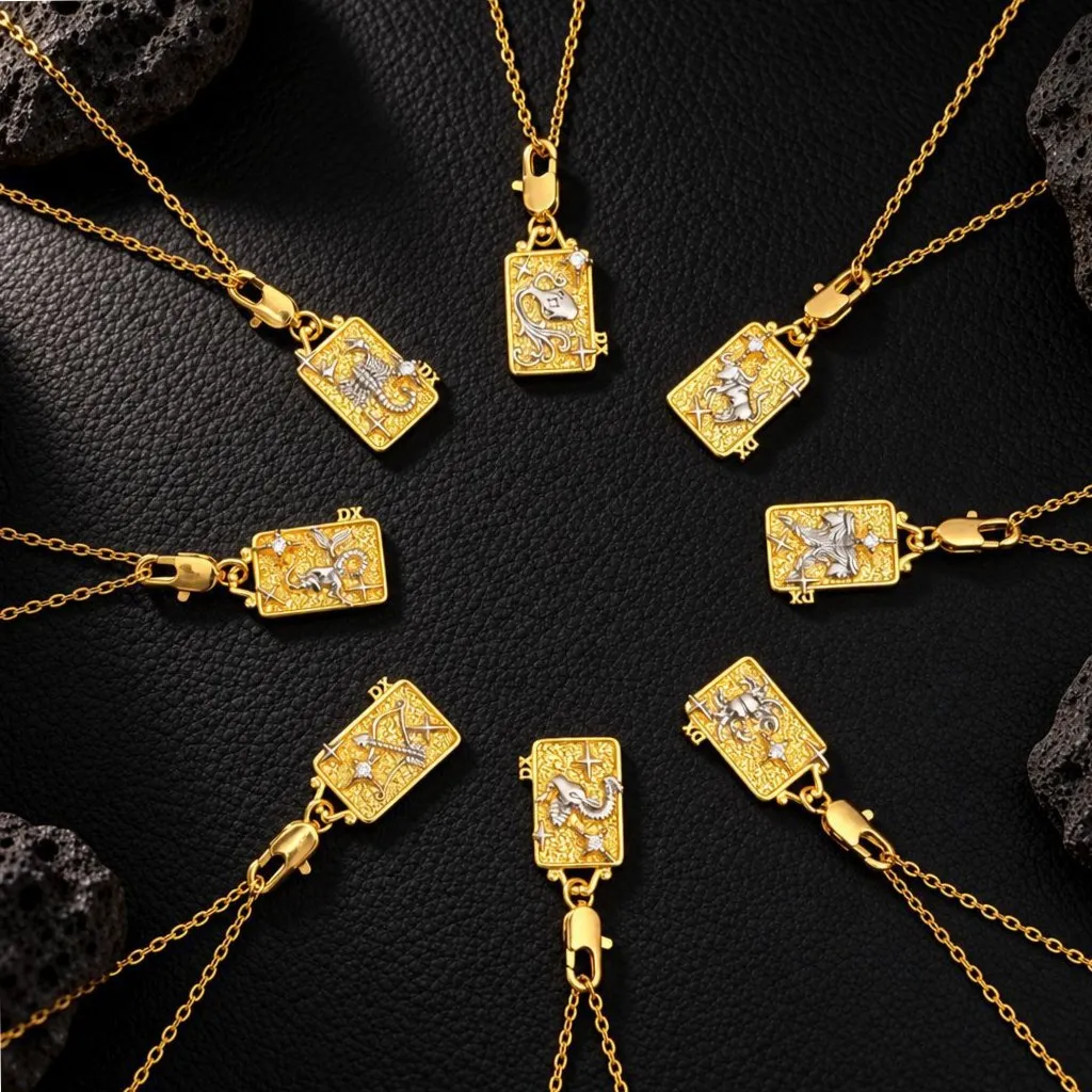 Bracelet Hand String European And American Tarot Style Twelve Constellations Double-Sided Square Pendant Necklace Double-Color