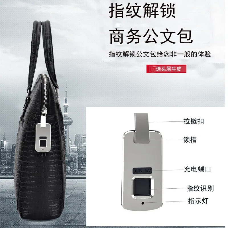 Fingerprint Lock Luxury Leather Briefcases Men Genuine Messenger Men's Business Briefcase High-end Top Layer Cowhide Handbag