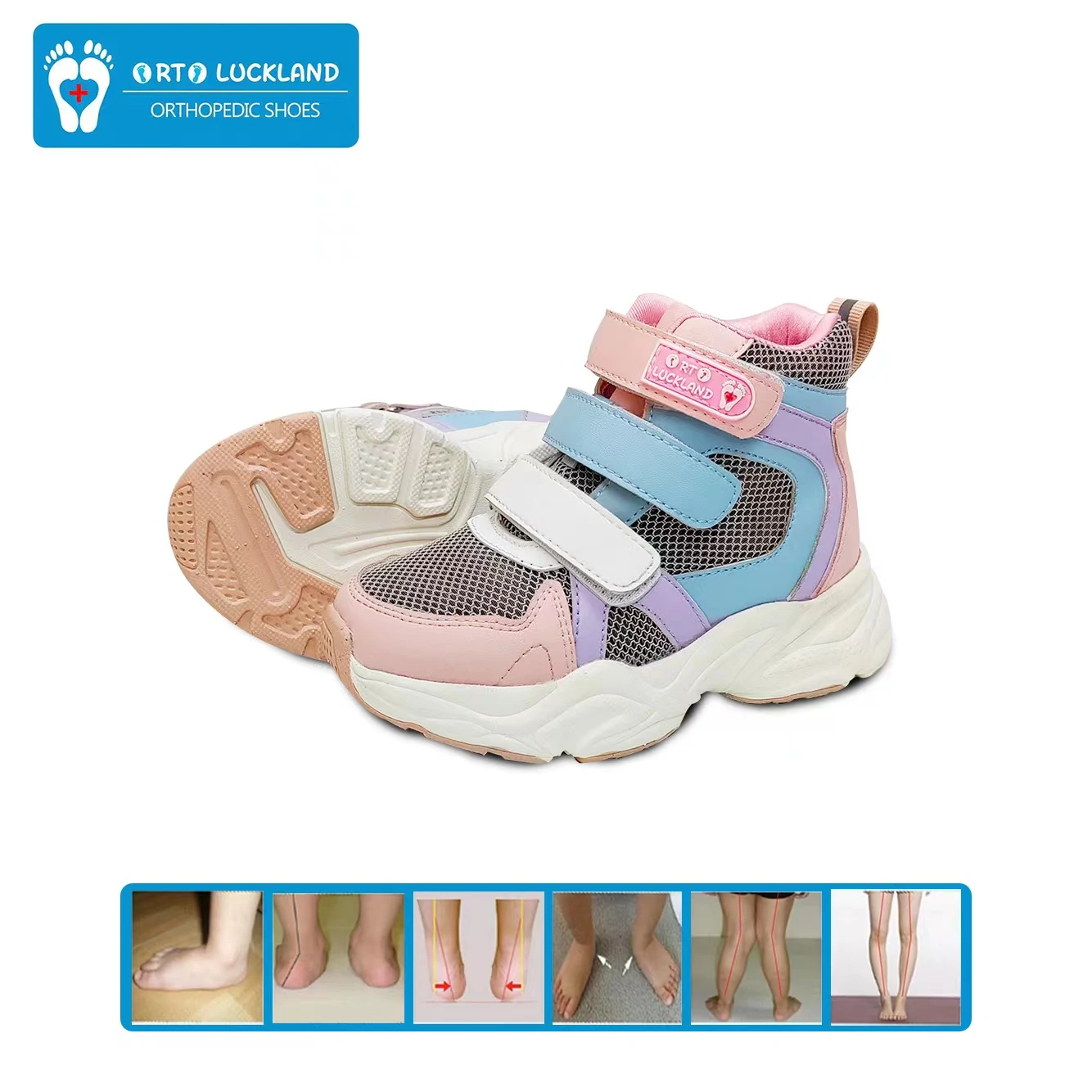 Ortoluckland Girl Children Sneakers Orthopedic Shoes For Kid Leather Toddlers Ankle Support Flatfeet Orthotics Footwear 2-7 Year