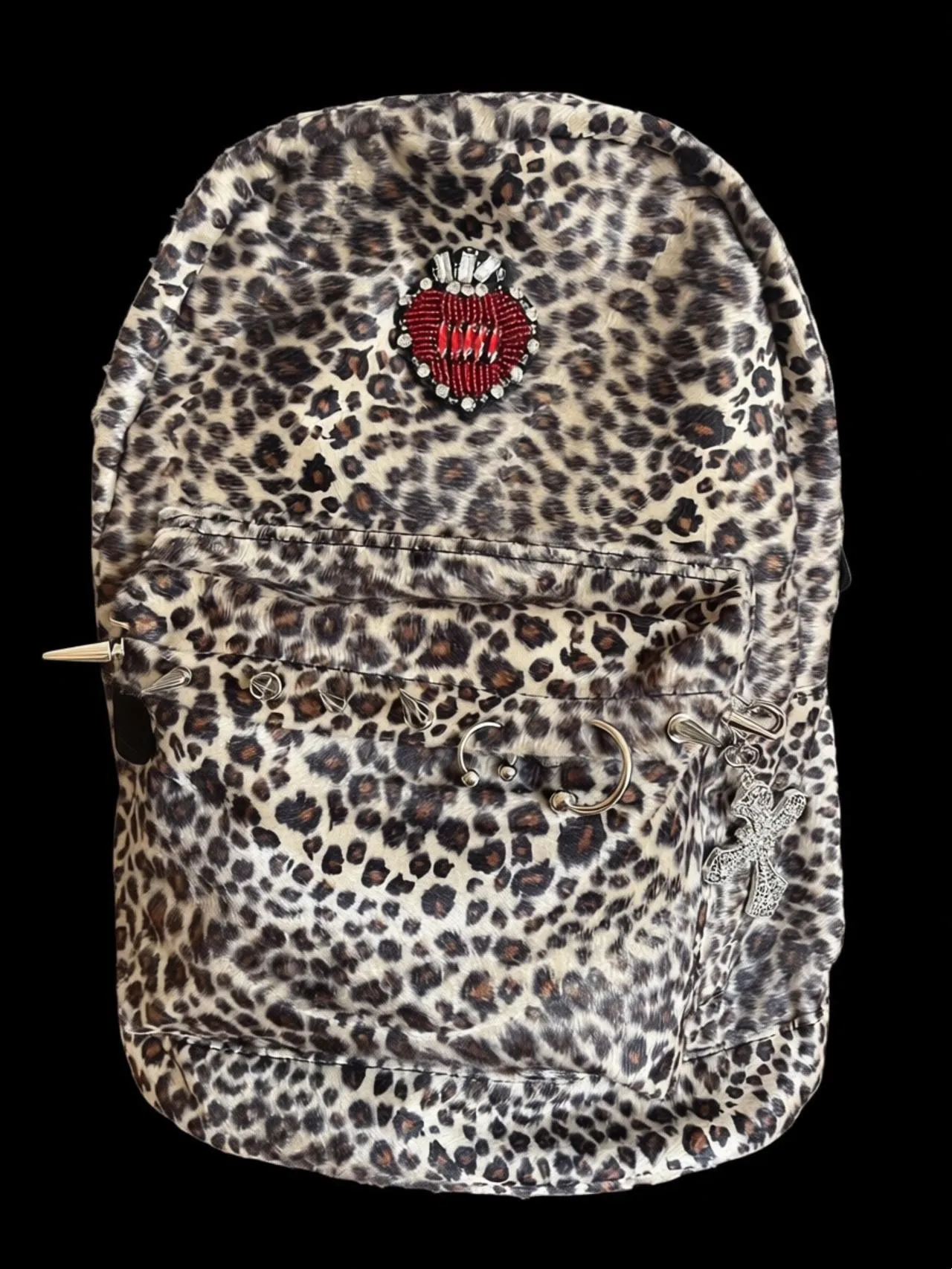 

Rivet Punk Backpack Stylish Heart Leopard Shoulder Bag Cute and Fashion DIY Handmade Backpack Designer Backpacks