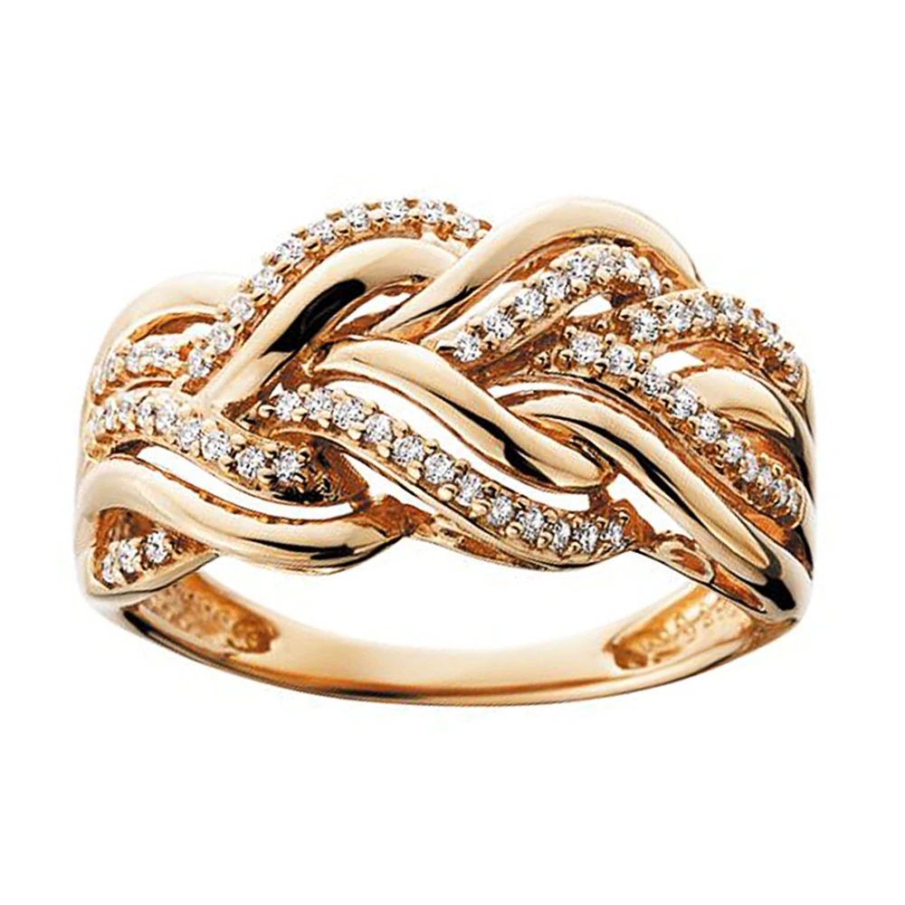 Huitan Hot Trend Gold Color Rings for Women Twist Design Luxury Inlaid Shiny CZ Fashion Luxury Wedding Engagement Jewelry Bulk