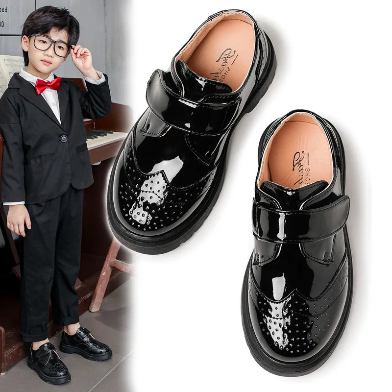 Boys Dress Shoes 2026 New Autumn Boys Leather Shoes British Style Soft Sole Black Dress Shoes For School Performance Shoes