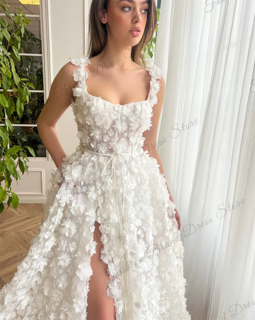 Tulle Off-the-shoulder Strapless 3D Flowers Prom Dresses Sheer Corset Sleeveless Backless Evening Gowns A-Line Long Ball Gowns