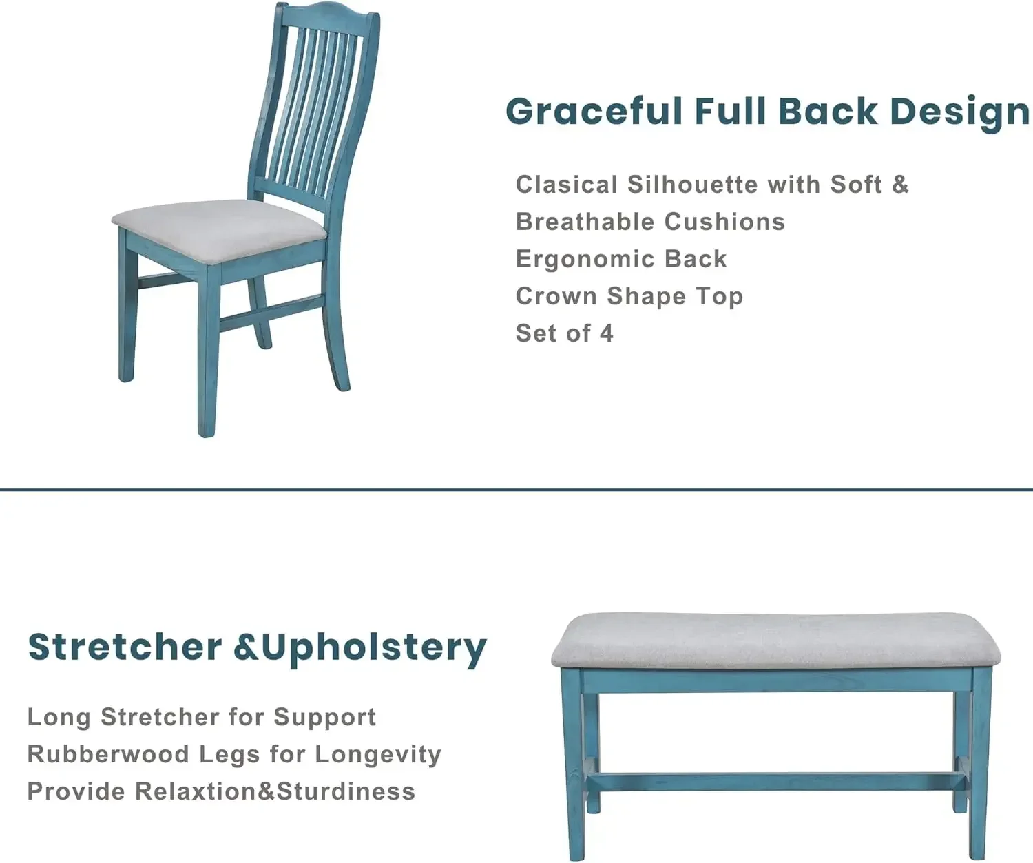 [Heißer Verkauf, jetzt kaufen! ]Esstisch-Set für 6 Personen mit Stühlen in Blau, 6-teiliges Küchentisch- und Bank-Set mit Schubladen, Bauernhaus