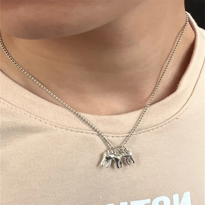 gothic Antique Silver Color Tooth Pendant Necklace Necklace for Girls Women wicca grunge fairy core goblincore alt accessories