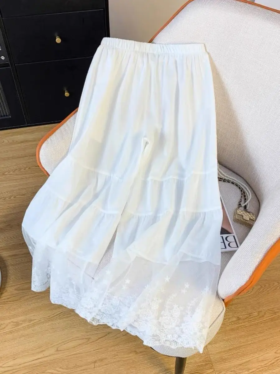 Japanese Lace Wide-Leg Pants Women's Summer Casual Loose Straight Inner Leggings Skirt Design Sense Niche Splicing