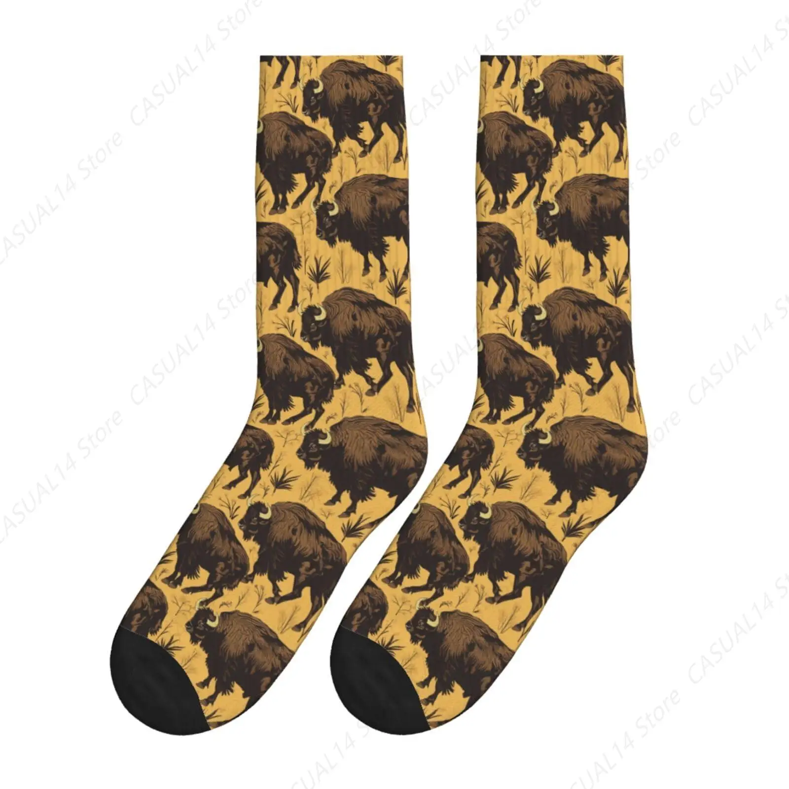 Cartoon Buffalo Funny Socks For Men Women Novelty Crazy Socks Suit Casual Sport Formal Crew Socks Gifts