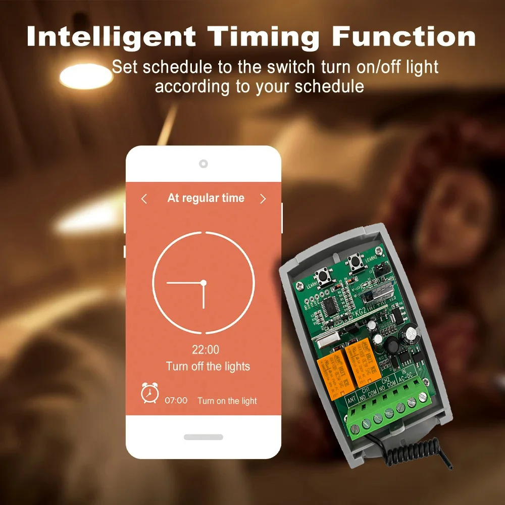 Tuya Wifi Universal Receiver 2CH Smart Life for 433.92MHz Garage Door Opener, Lighting, Electric Door, Automatic Curtain Switch