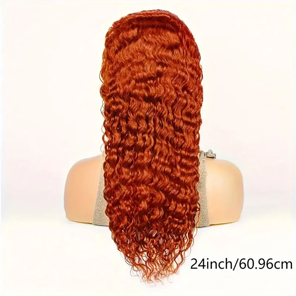 350 13 × 4 ลูกไม้ด้านหน้าวิกผมผู้หญิงสีส้มDeep Waveวิกผมผมมนุษย์Pre Pluckedวิกผมสําหรับผู้หญิง