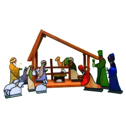 2024 Stained Glass Christmas Nativity Scene Stained Glass Creche Stained Glass Nativity Set Courtyard Decoration Christmas Gift