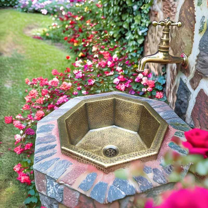 

Легкая роскошная раковина из чистой меди под столешницей, восьмиугольная раковина из нержавеющей стали