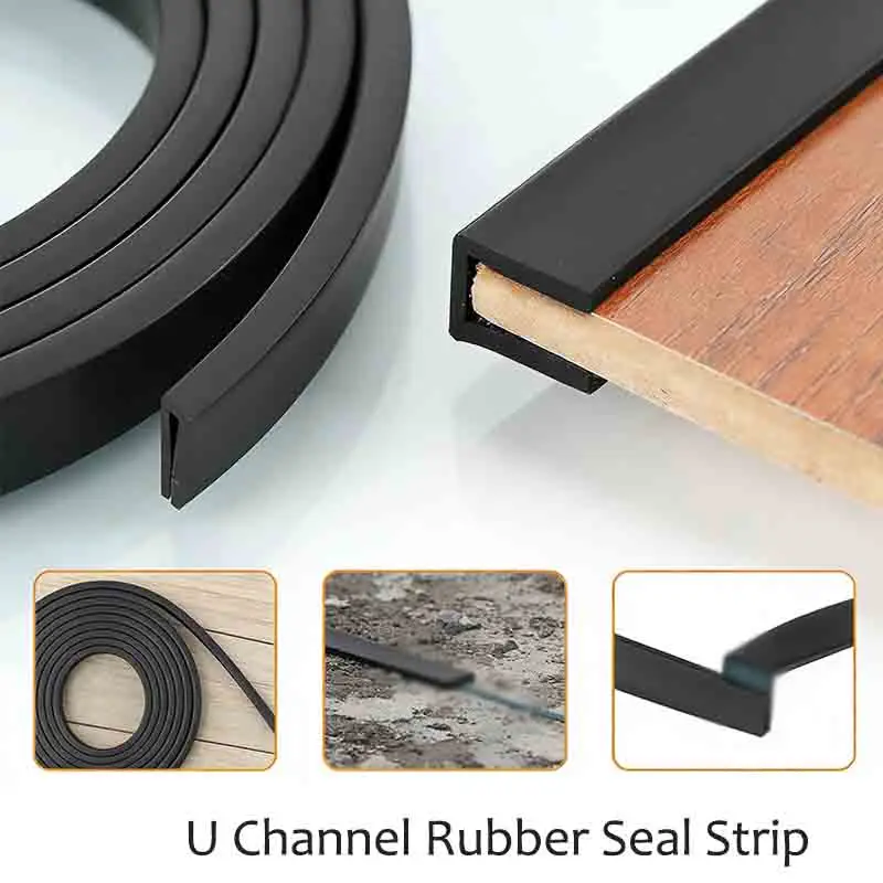 1M Rubber U-Channel Edge Trim Metal & Glass Table Edge Guard, Sharp Corner Protector, Self-Adhesive Seal Strip for Doors/Panel