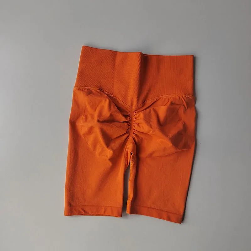 Pfirsichfarbene Fitness-Shorts mit hoher Taille, schnelltrocknend, atmungsaktiv, für das Training, Po-Lifting, eng anliegende Sport-Yoga-Dreiviertelhose – Detail 5