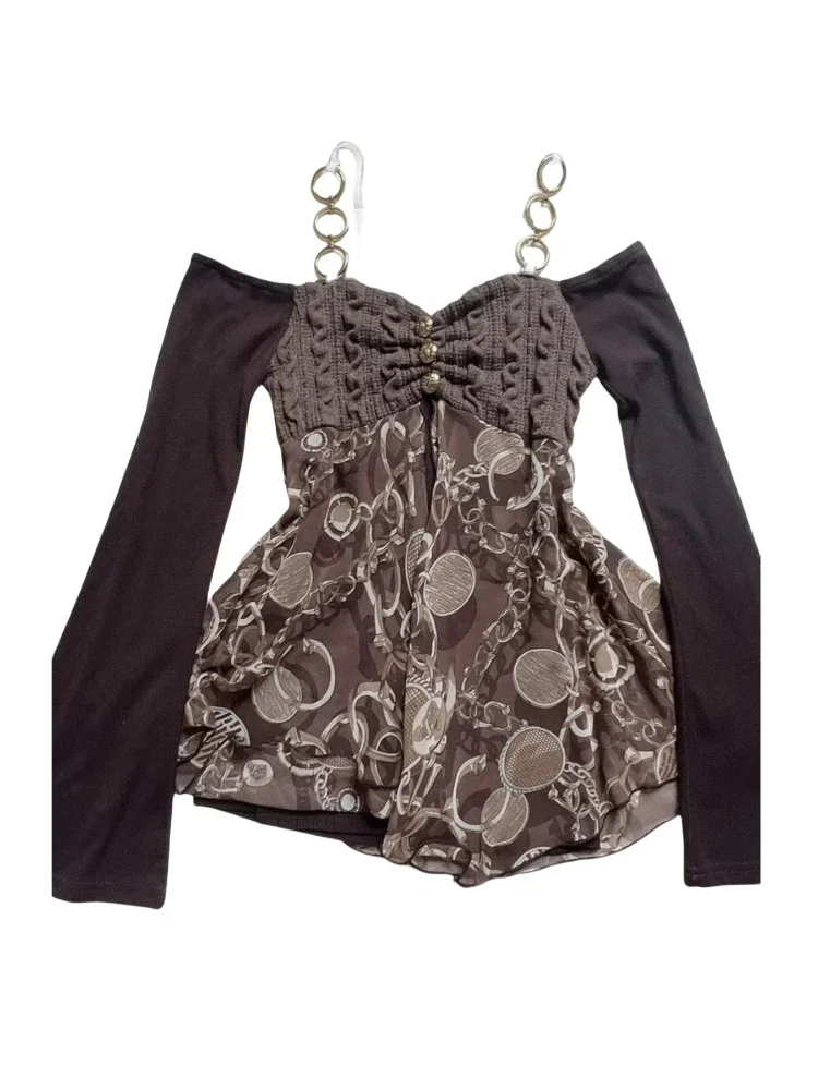 

Sexy Top Y2K Lolita Off Shoulder Cyber Lace Top Exposure Simple Clothes 2025 Off White Women Gyaru Long Sleeve Clothes for Women